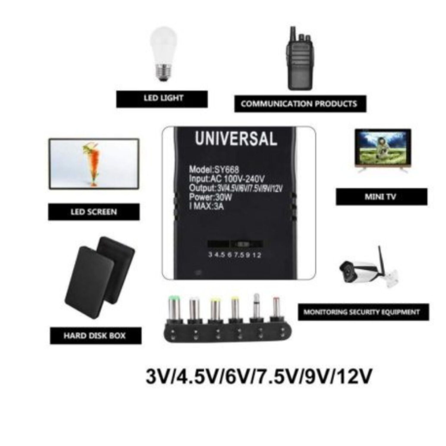 Transformador Universal 3-12v 30w + 6 Conectores image number 3.0
