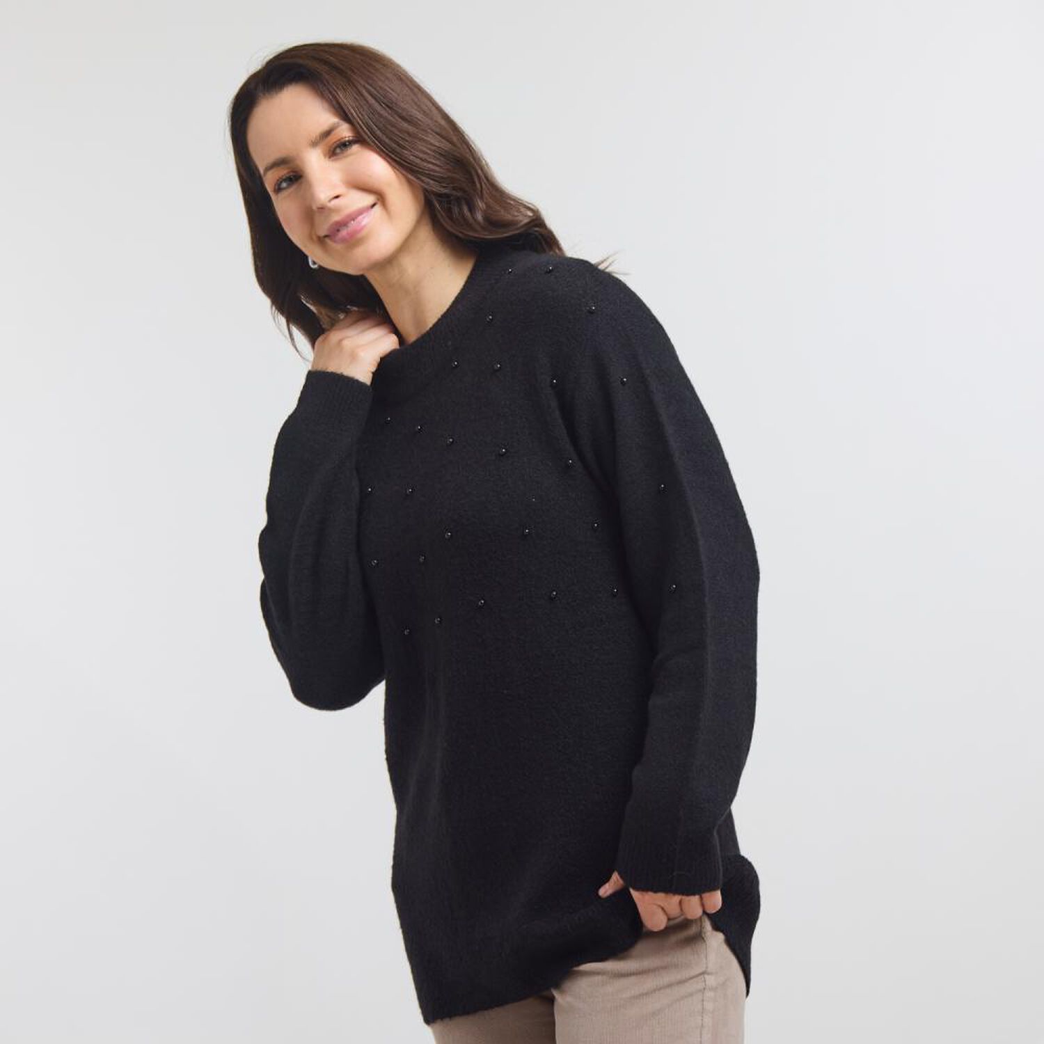 Sweater Liso Aplicaci&oacute;n Perlas Cuello Redondo Mujer Geeps image number 2.0