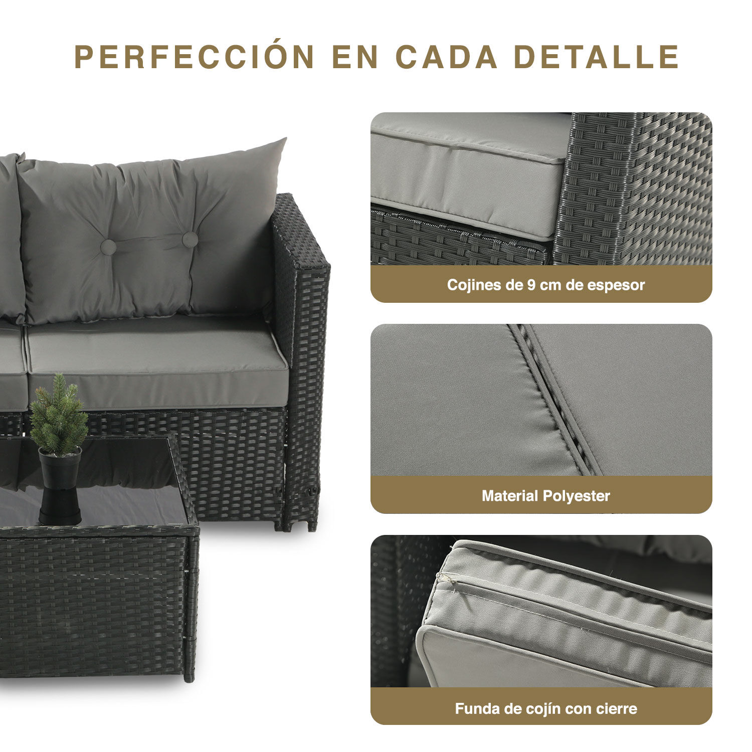 Seccional Intercambiable 3 Cuerpos Terraza Sofa + Mesa Gris image number 5.0
