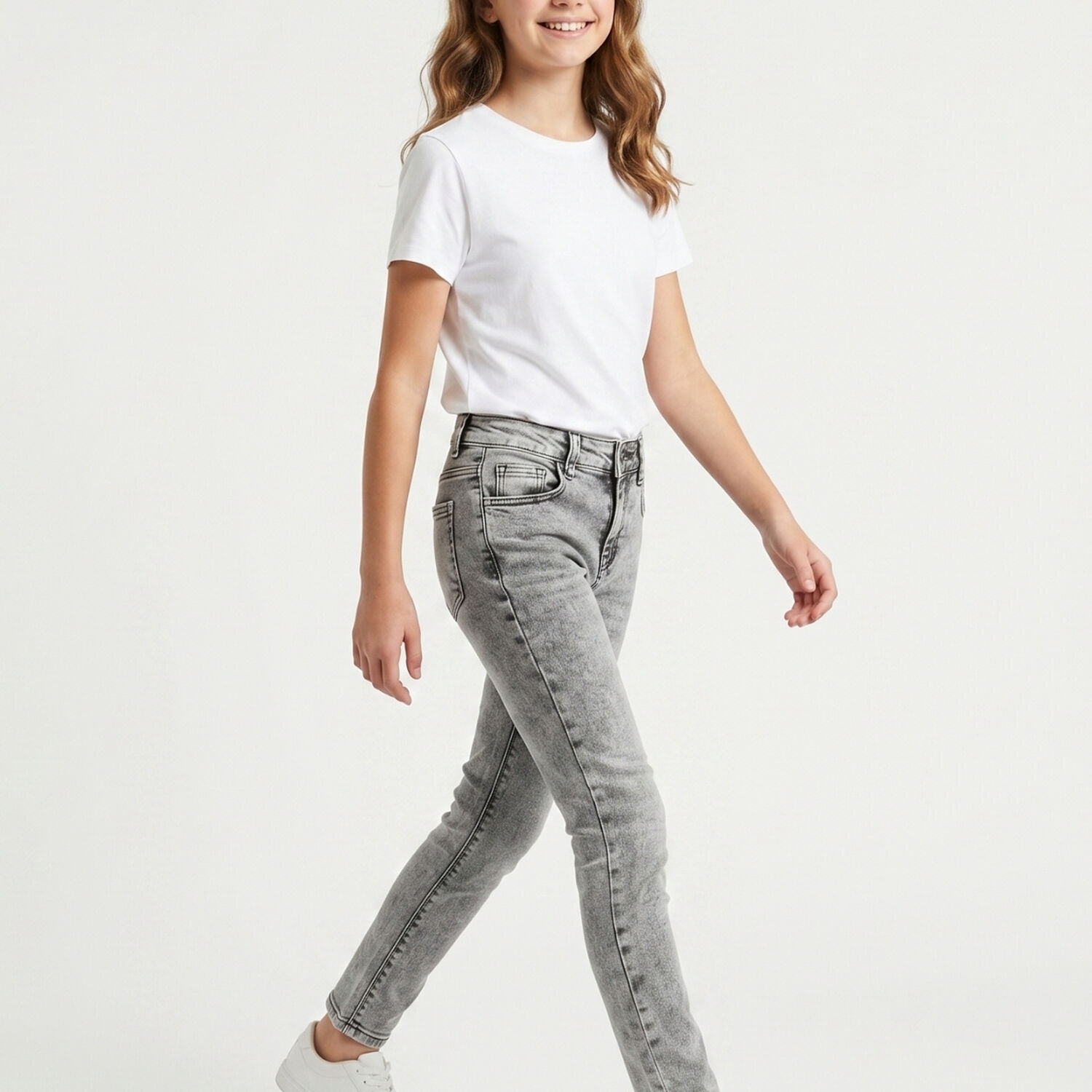 Jeans Gris Ni&ntilde;a Pantalon Denim Slim Fit Mezclilla image number 3.0