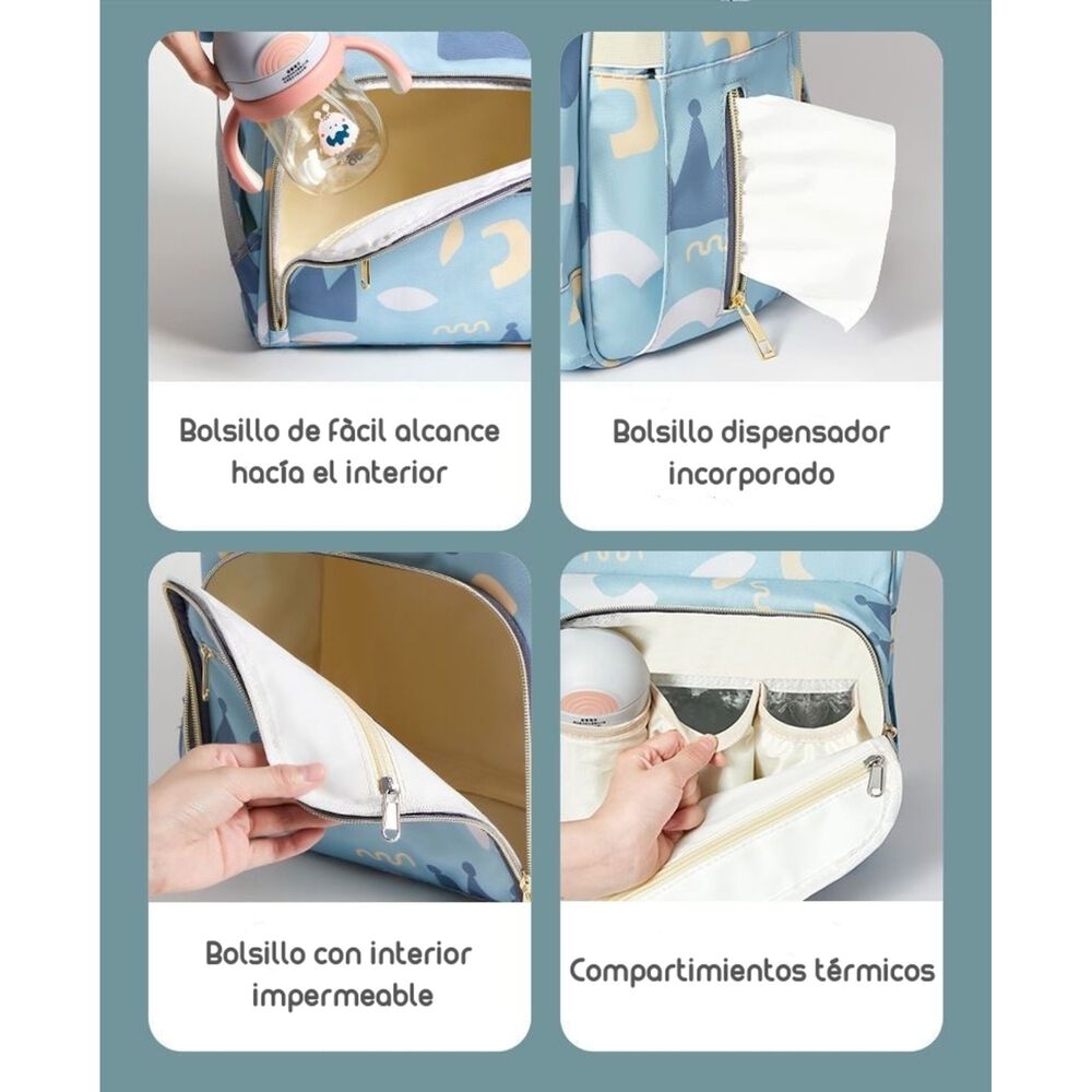 Mochila Maternal Impermeable Con Usb Lubabycas Azul image number 1.0