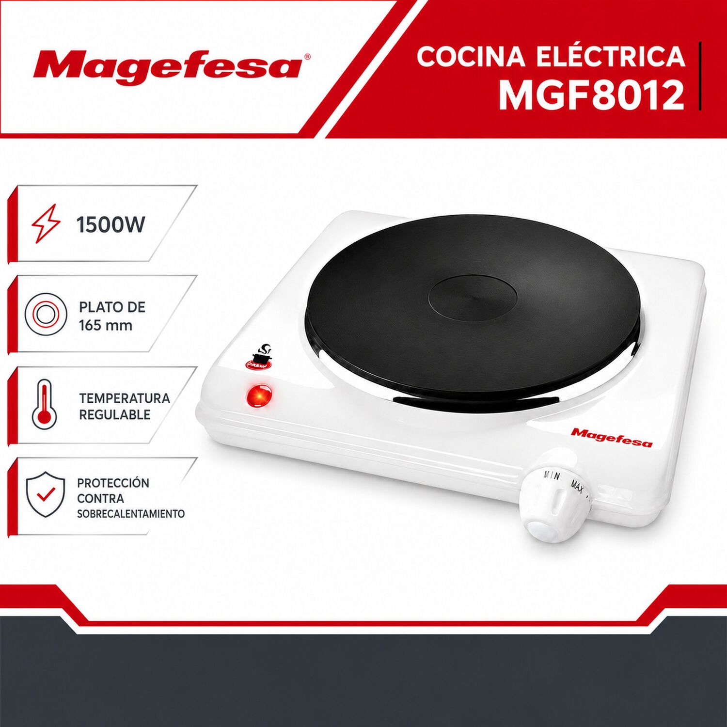 Cocina Electrica Magefesa Dinamic Inox Single Mgf8012 1500w image number 6.0