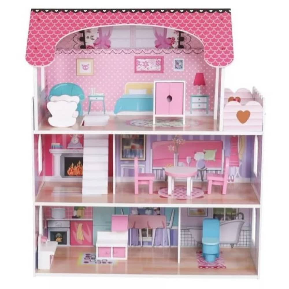 Casa De Mu&ntilde;ecas Cl&aacute;sica De Madera Rosada Con Accesorios image number 2.0