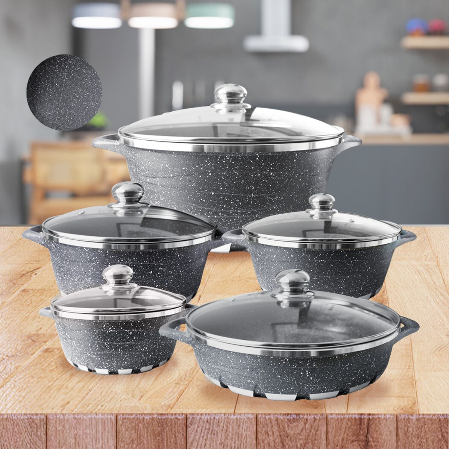 Bater&iacute;a Cocina 10 Piezas Granito Antiadherente Gris image number 2.0