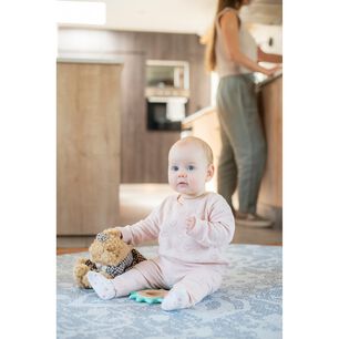 Alfombra Playmat Reversible Antigolpes Flor Celeste 140cm