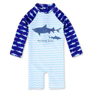 Traje De Baño Enterito Manga Larga Niño Jump Kids Azul Tiburon