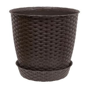 Pack X4 Plato Maceta Redonda Estilo Rat&aacute;n 2523 Centimetros Marr&oacute;n Moro Reyplast