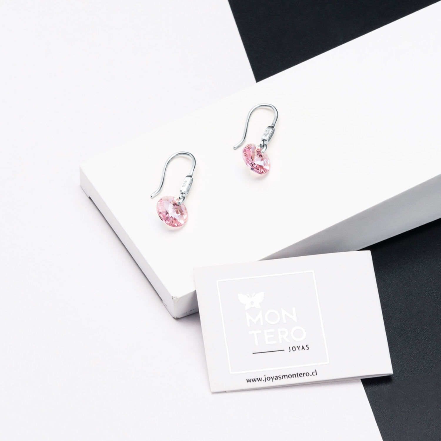 Aros Punto De Luz Circon Plata 925 Y Cristales Genuinos Rose Shimmer image number 1.0