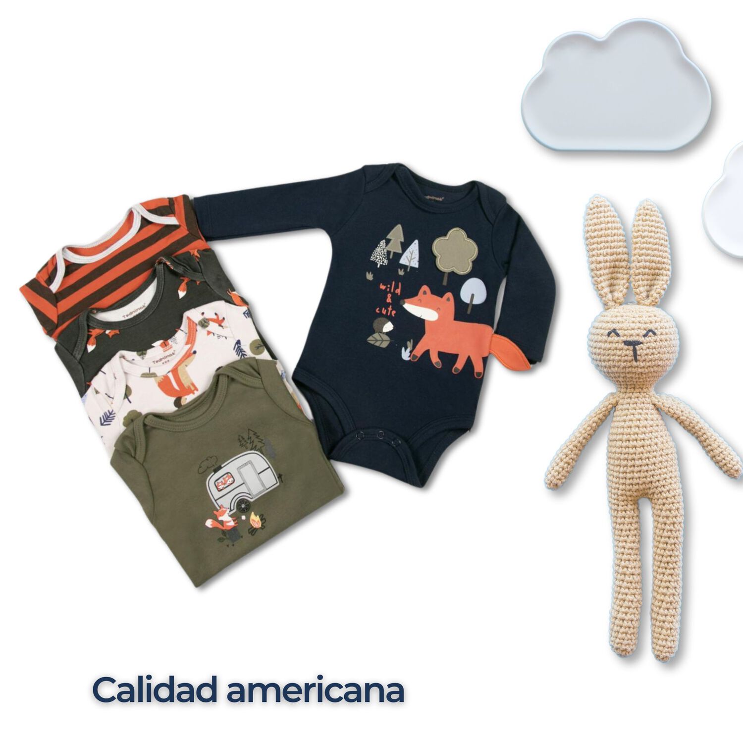 Pack 5 Bodys Ni&ntilde;o Manga Larga Tedmimak 100% Algod&oacute;n Happy Fox image number 5.0