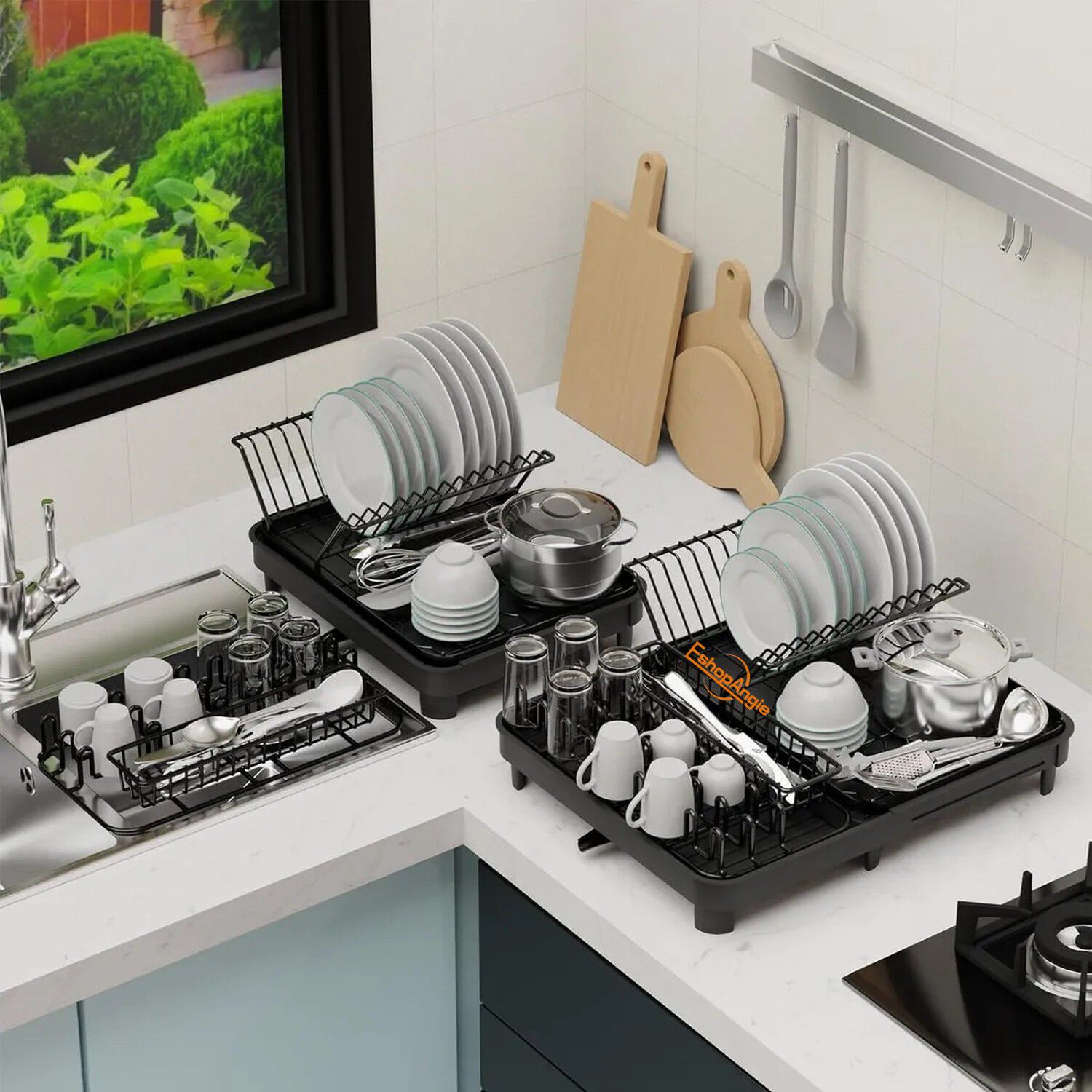 Escurridor Plegable De Platos Expansible Para Cocina Negra image number 6.0