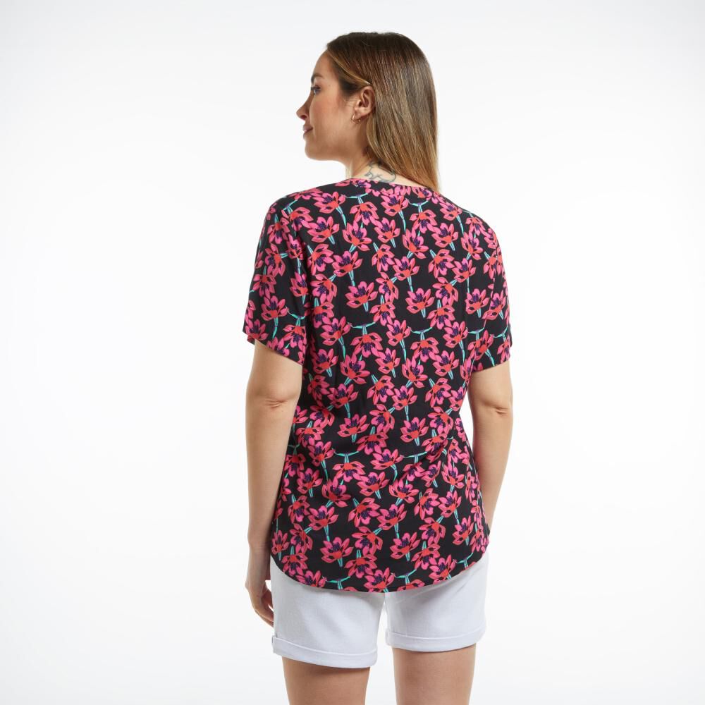 Blusa Full Print Flores Manga Corta Cuello Mao Mujer Geeps image number 3.0