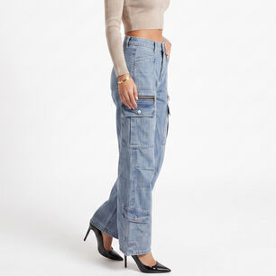 Pantalon Jeans Denim Cargo Wide Leg Mujer Oporto