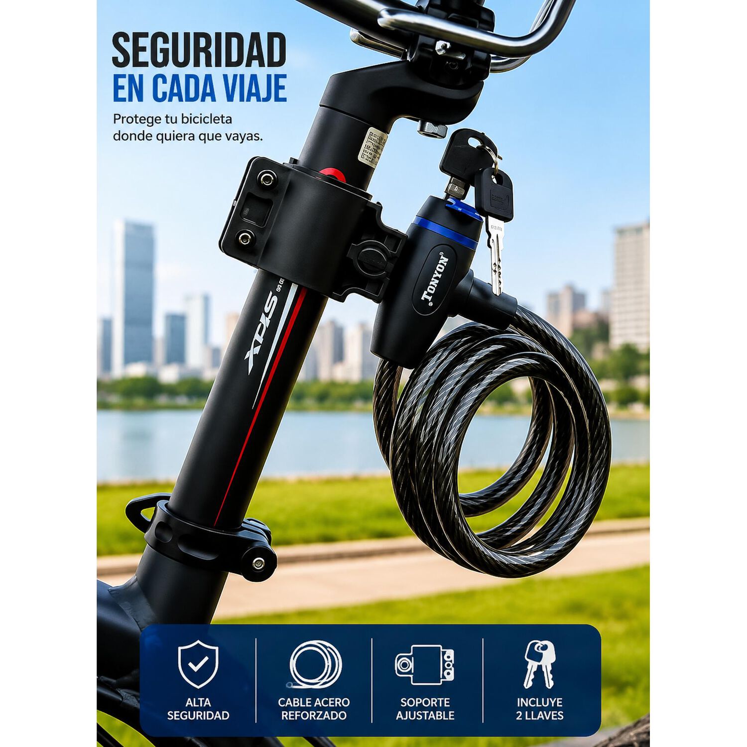 Candado Para Bicicleta Piola Y Manguera Con Soporte 2 Llaves image number 4.0