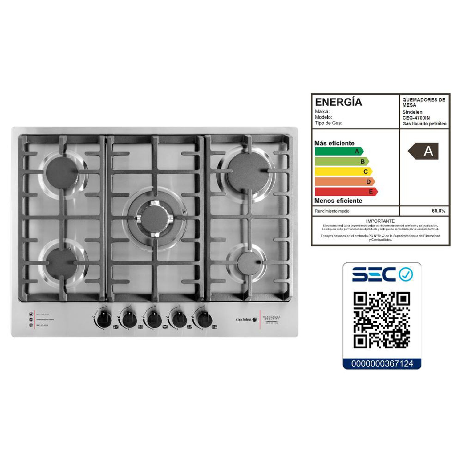 Encimera A Gas Sindelen CEG-4700IN / 5 Quemadores image number 5.0