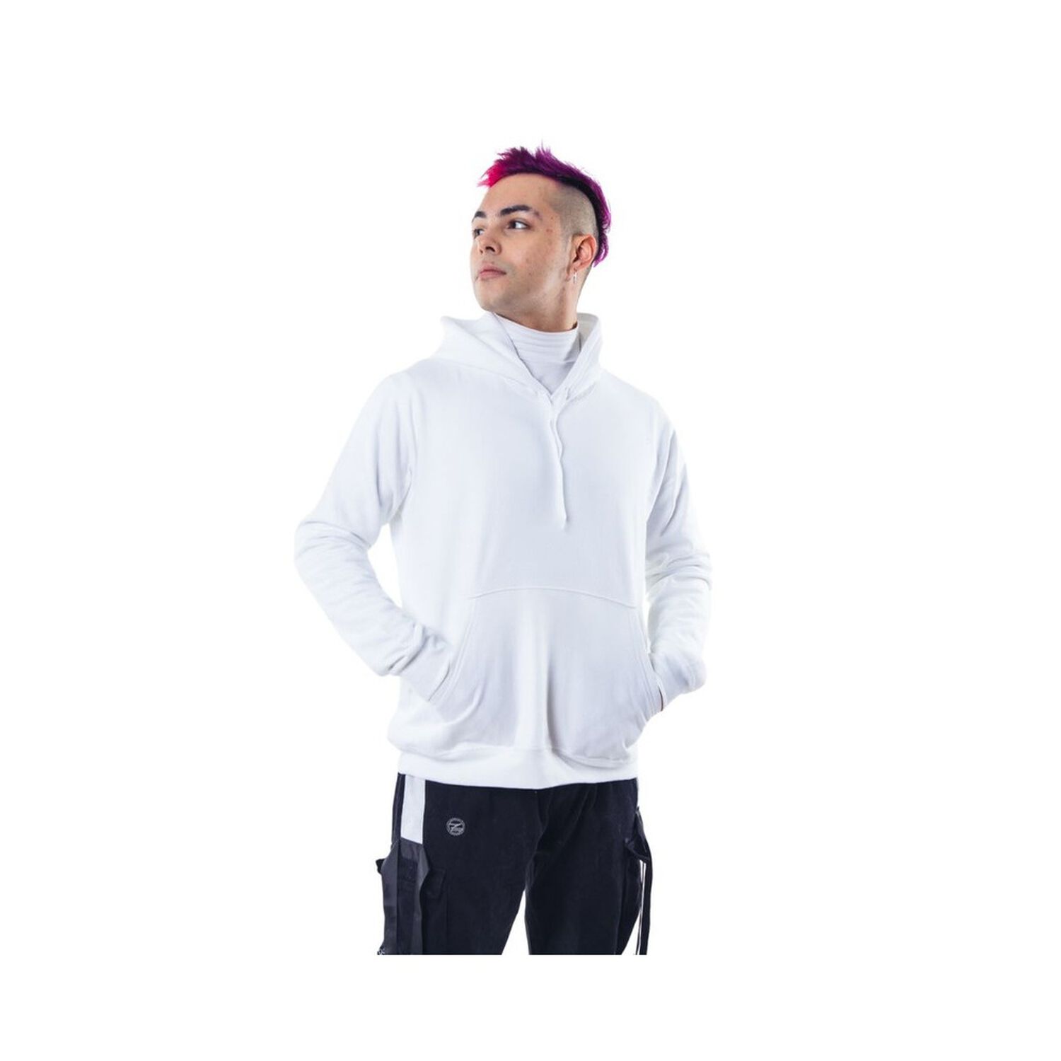 Poleron Blanco Canguro Hombre Relaxed Fit Para Estampar image number 0.0