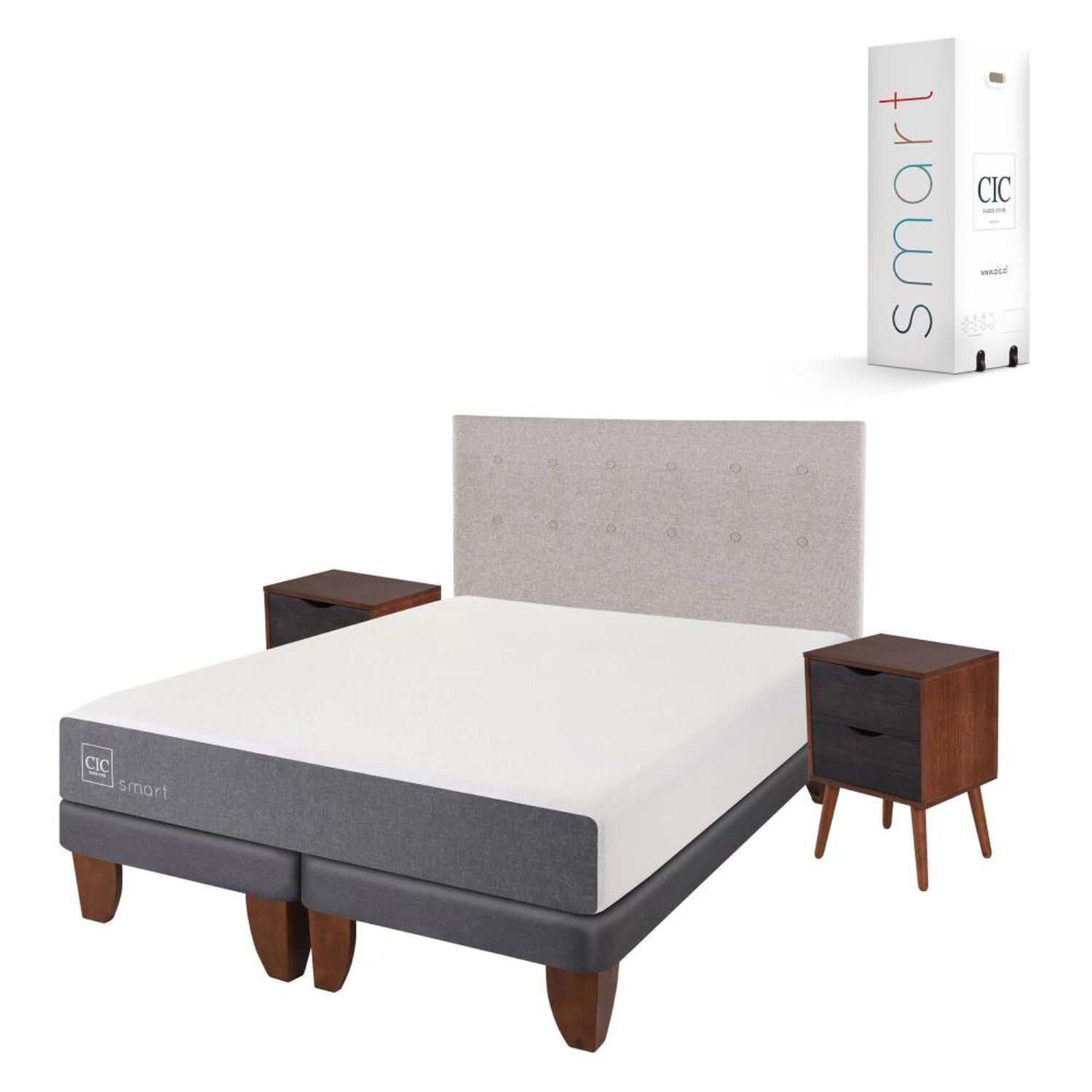 Cama Europea Cic Smart / 2 Plazas / Base Dividida + Set De Maderas image number 1.0
