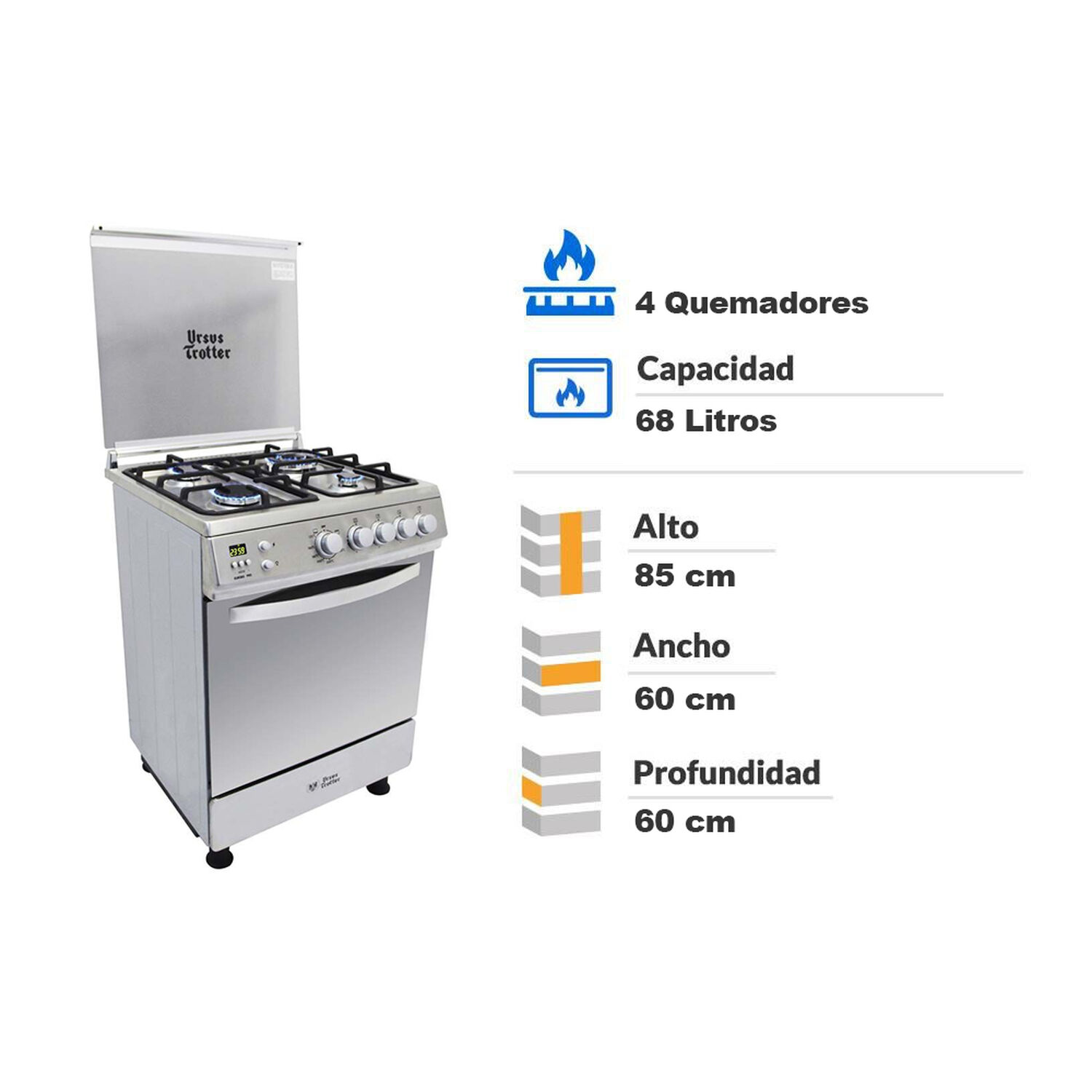 Cocina A Gas Ursus Trotter UT EURO60 PR / 4 Quemadores image number 1.0