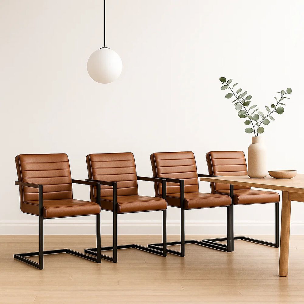 Pack De 4 Sillas Industriales De Cuero Sint&eacute;tico Marr&oacute;n Con Base Met&aacute;lica &ndash; Caf&eacute; image number 2.0