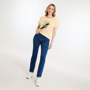 Polera Lisa Con Estampado Frontal Manga Corta Cuello Redondo Mujer Geeps