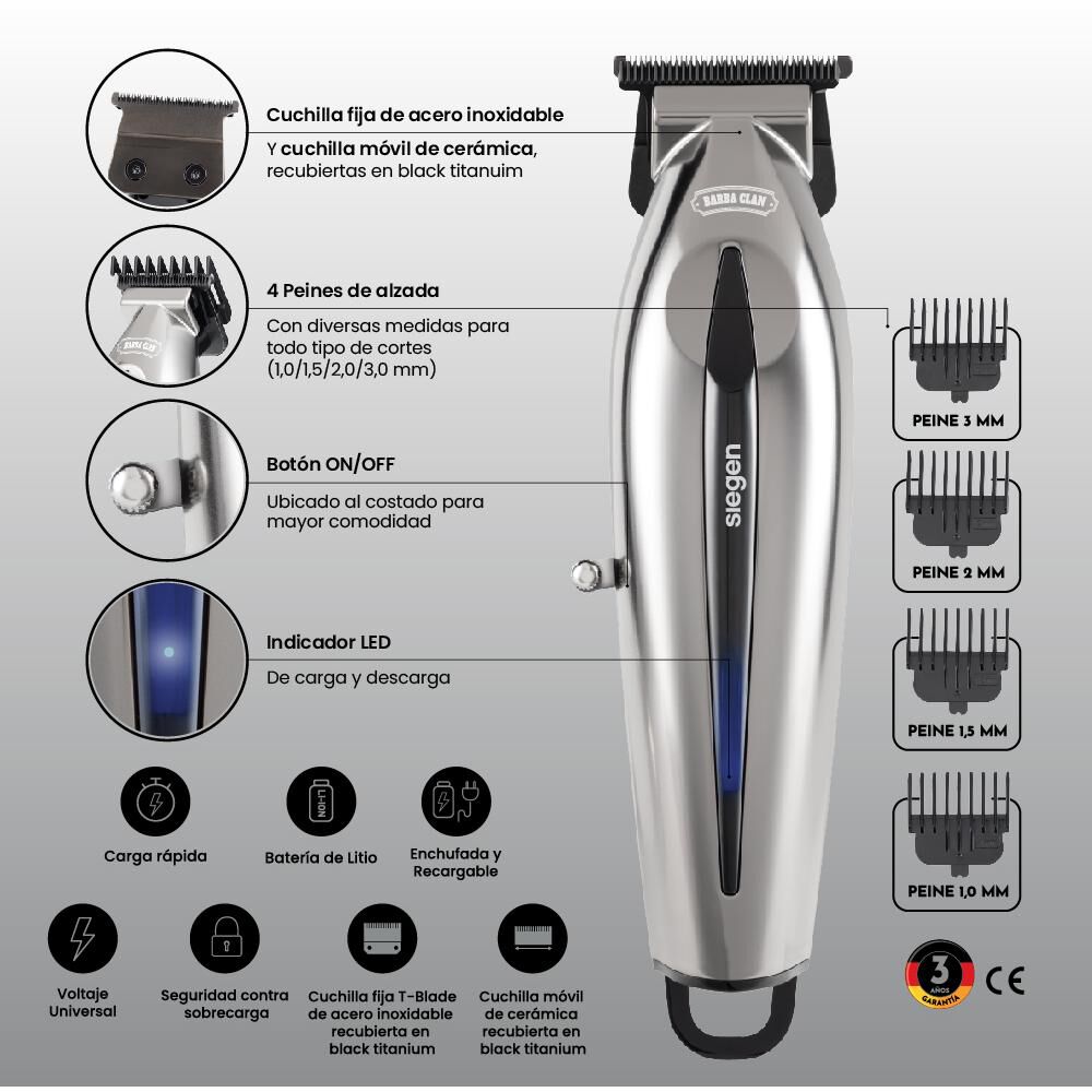 Corta Pelo Siegen SG-8605 Carga Rápida, Enchufada y Recargable image number 6.0
