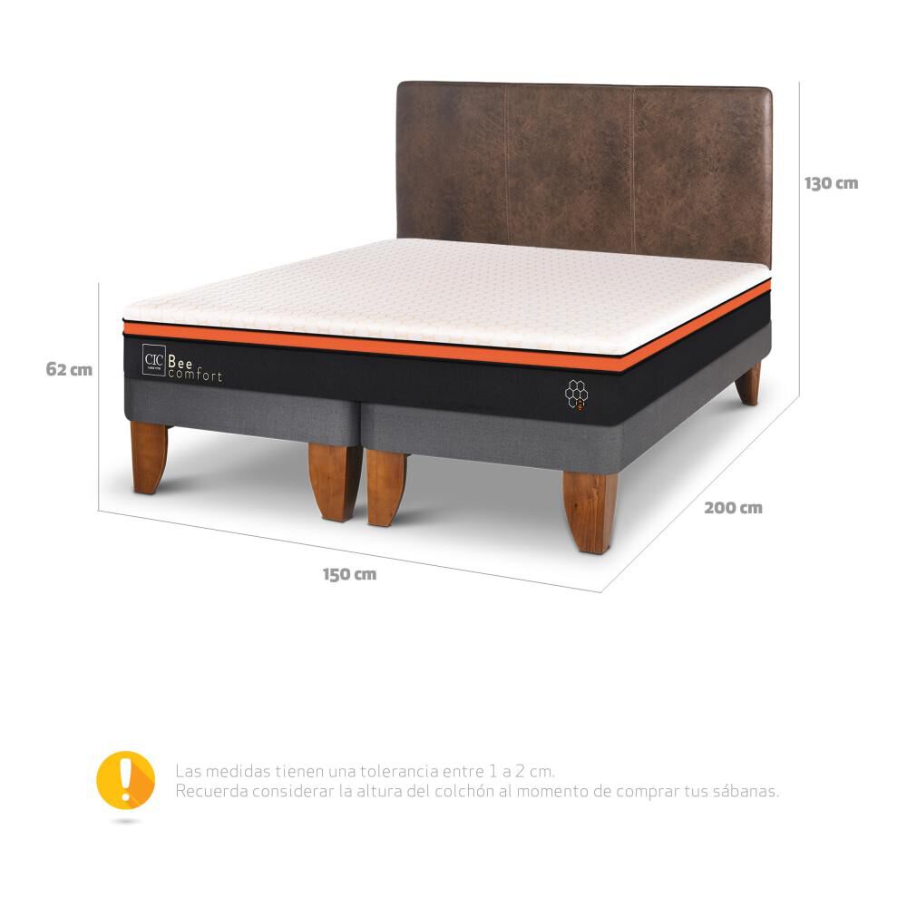 Cama Europea Cic Bee Comfort / 2 Plazas / Base Dividida + Respaldo image number 2.0