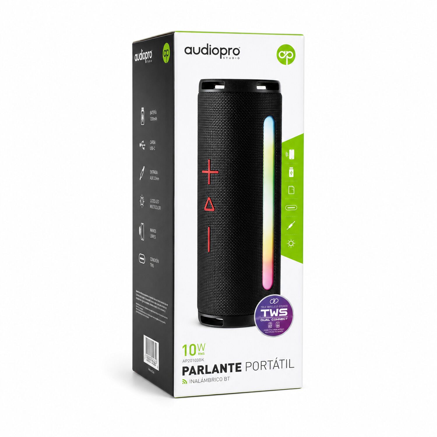 Parlante Port&aacute;til Bluetooth Tws Iluminaci&oacute;n Rgb 10w Negro 12hrs image number 10.0