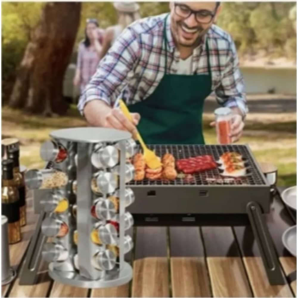 Condimenteros Especieros Metalico Giratorio 20 Frascos Color Plateado image number 2.0