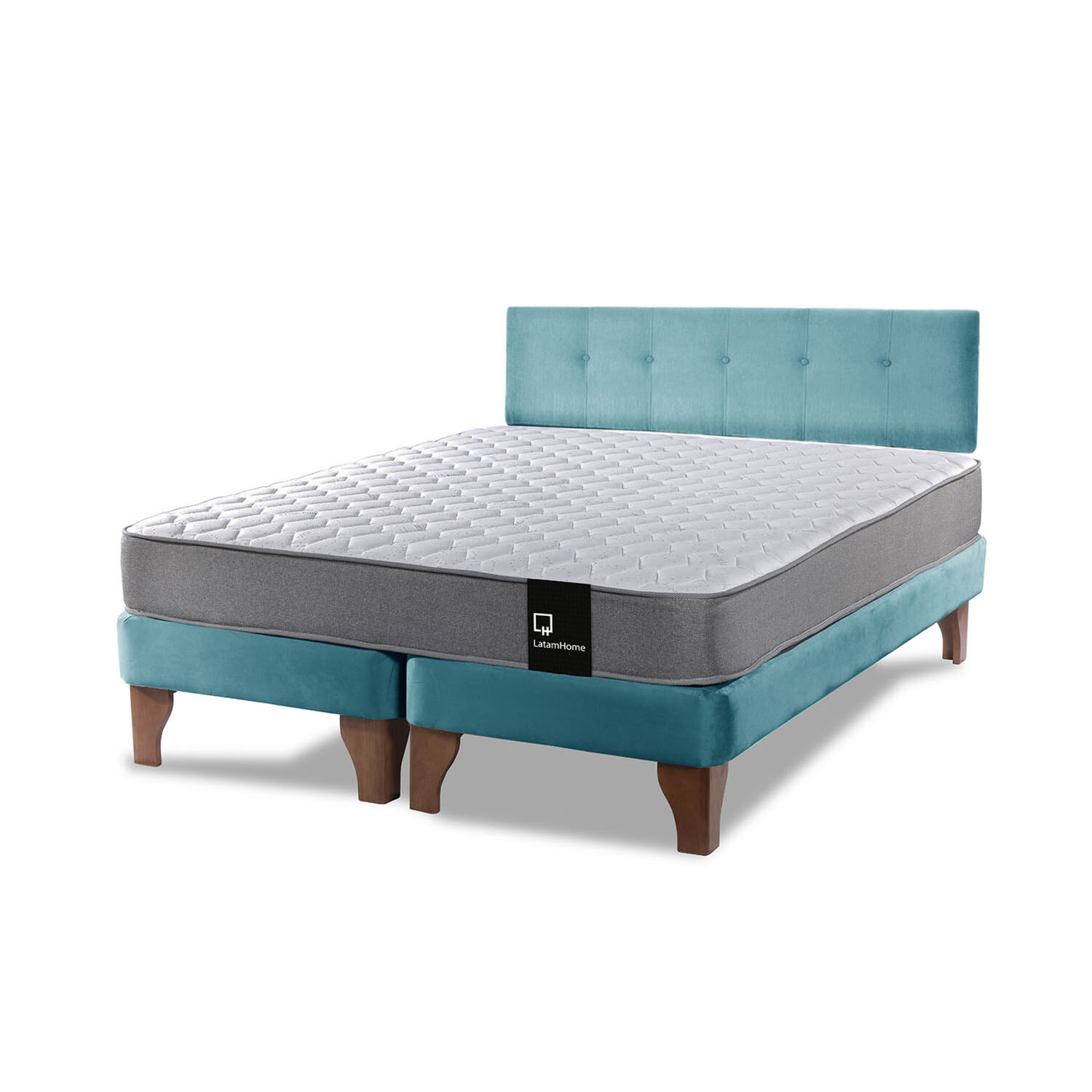 Cama Europea Zen Best Tela Velvet Turqueza 2 Plazas + Respaldo image number 1.0