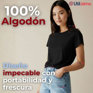 Polera Camiseta 100% Algod&oacute;n Premium Manga Corta B&aacute;sico Negro Mujer