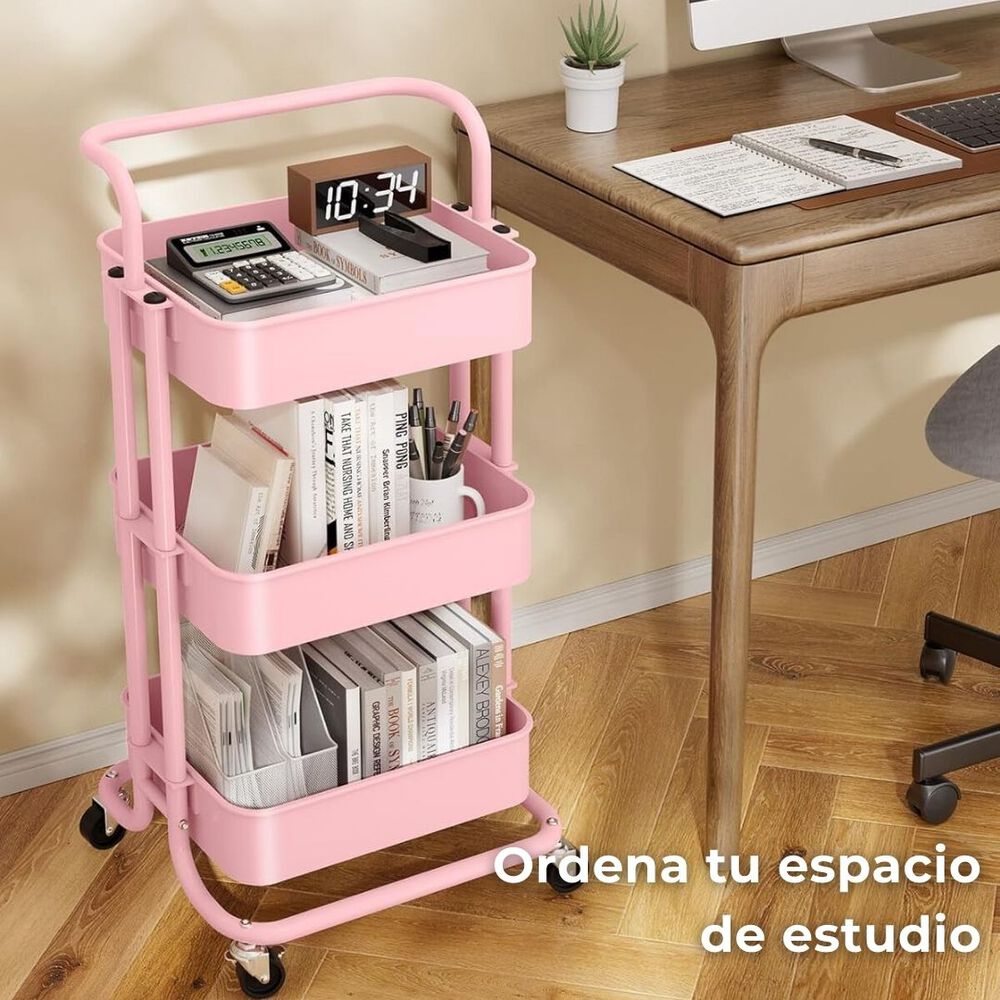 Carrito De Almacenamiento Organizador 3 Niveles Con Ruedas Color Rosado image number 4.0