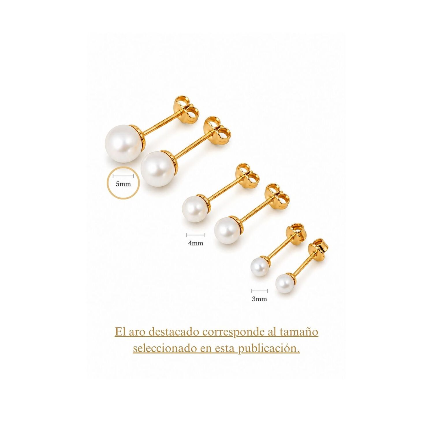 Aros Perla Cultivada Casquillo 5mm N3 Oro 18k 1.40gr Mujer Dorado image number 2.0