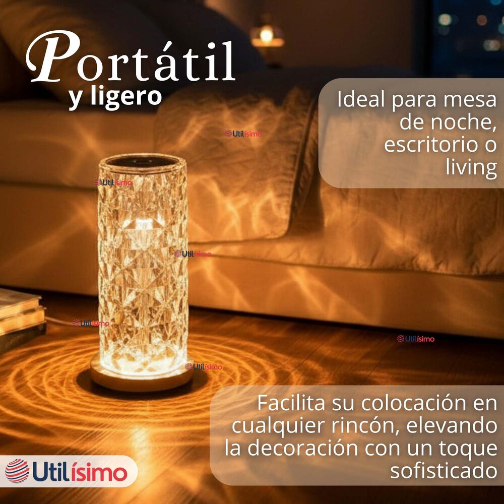 L&aacute;mpara Cristal T&aacute;ctil Usb Transparente Para Mesa image number 9.0