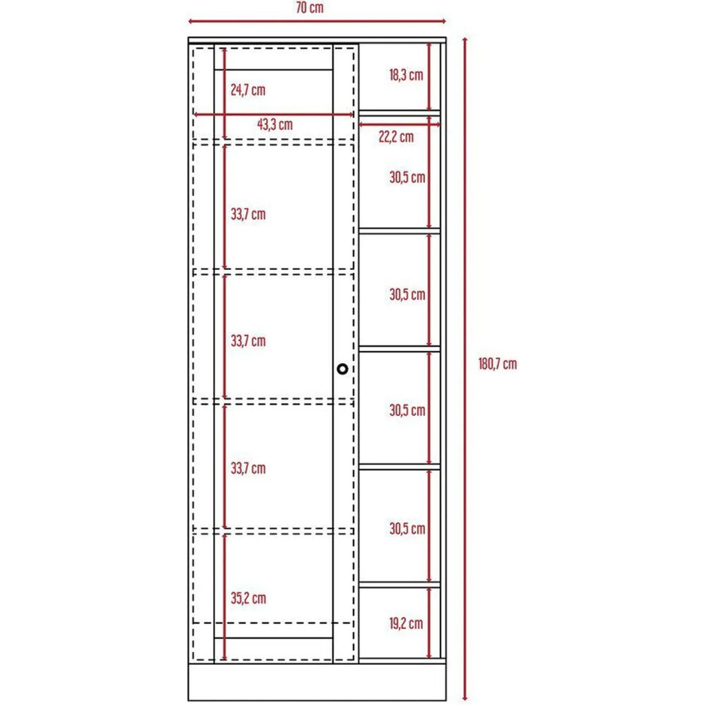 Closet 1 Puerta Con Espejo Cuerpo Completo 180,7x70x40,3 Cm Café image number 7.0