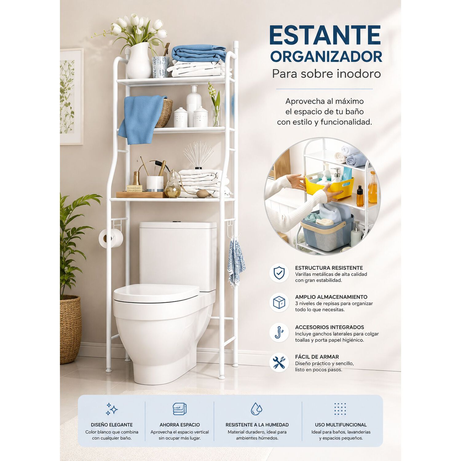 Estante Organizador De Ba&ntilde;o 3 Niveles Multifuncional image number 7.0