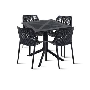 Mesa Restaurant 80x80 Polipropileno + 4 Sillas Air Berl&iacute;n - Negra