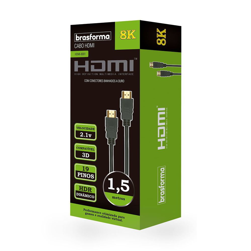 Cable Hdmi 8k - 1,5mts - 2.1v - 3d Ready - Arc Hdmi Brasforma image number 0.0