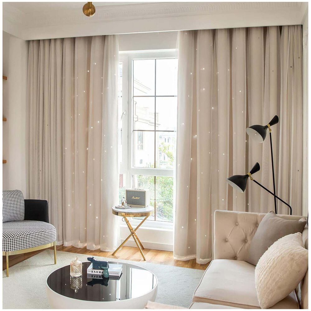 Cortinas Blackout Con Agujero Estrella Y Visillo Integrado - Beige image number 0.0