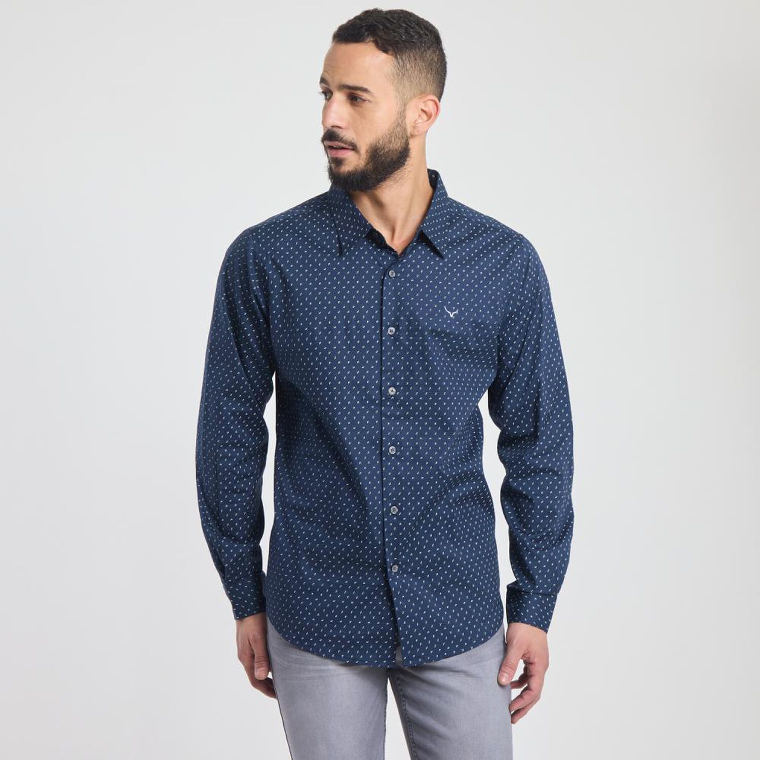 Camisa Estampada Slim Manga Larga Hombre Az Black image number 0.0