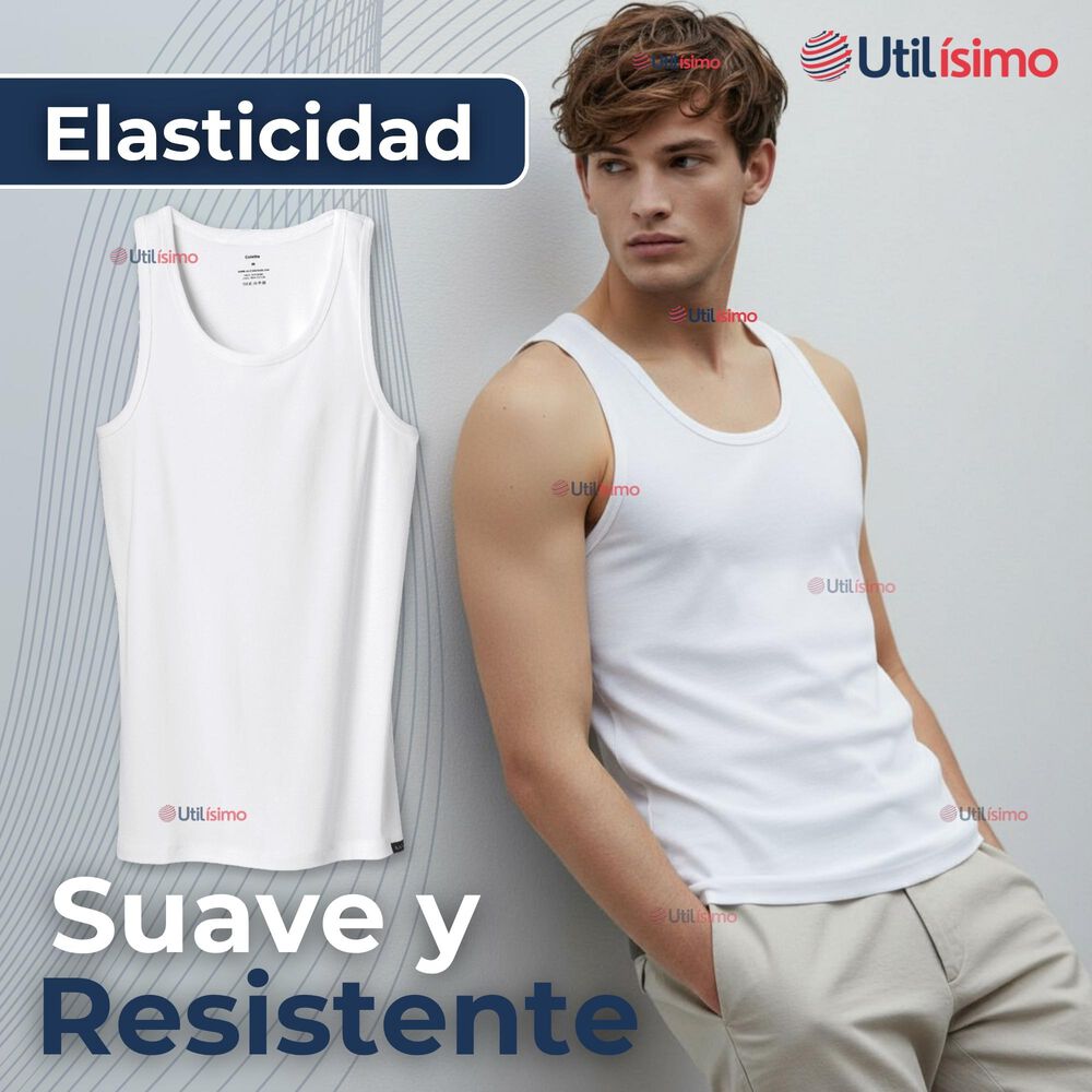 Camiseta Sin Manga Básica Suave 100% Algodón Blanco Hombre image number 6.0