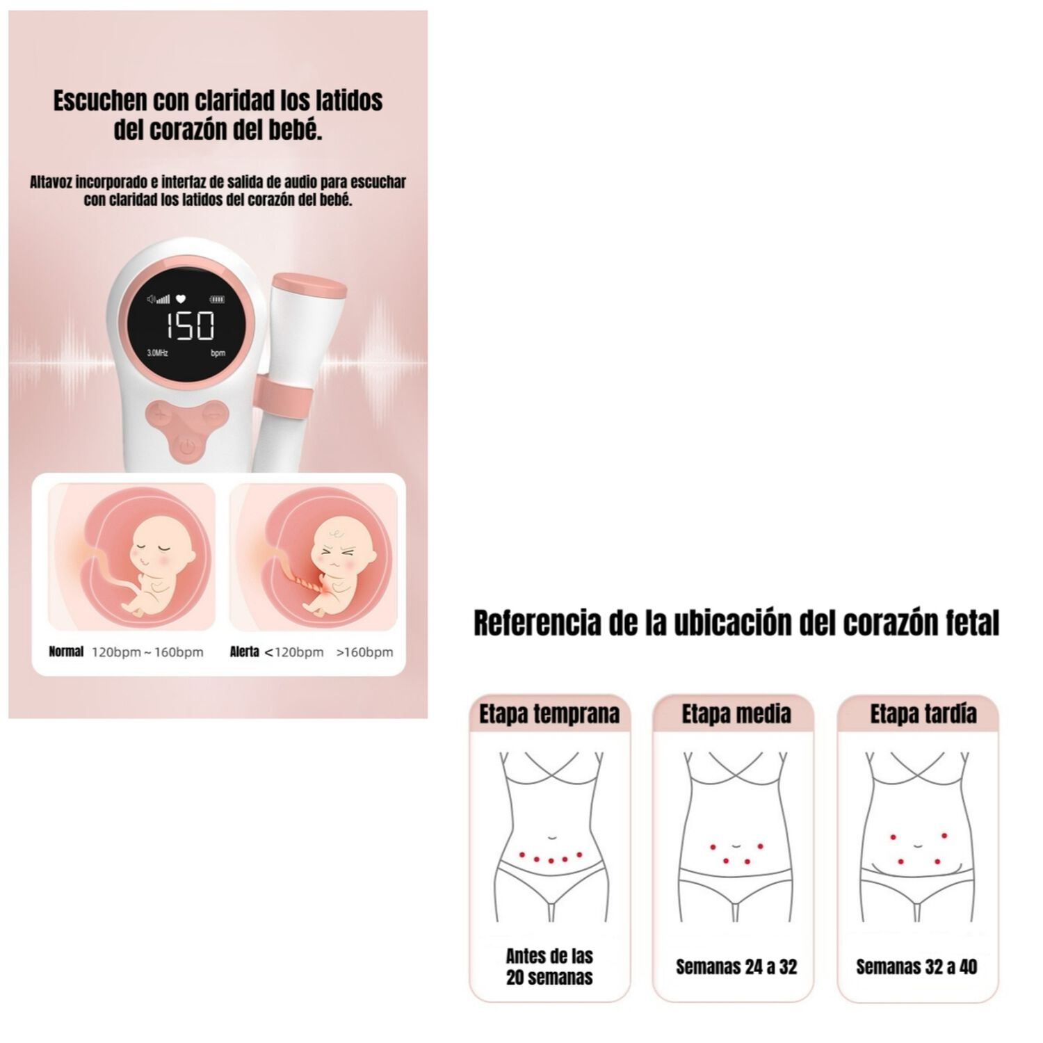 Monitor Fetal Doppler Latidos Coraz&oacute;n Beb&eacute; Gris Lubabycas image number 7.0