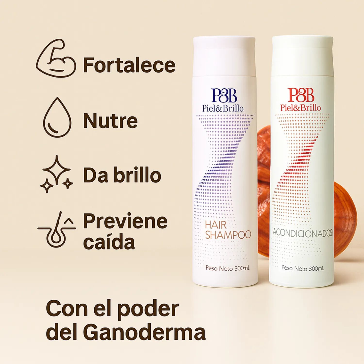 Pack Shampoo+acondicionador Piel&brillo Con Ganoderma 300ml image number 1.0