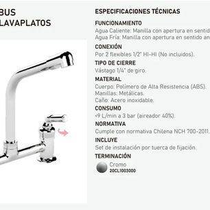 Combinaci&oacute;n Grifo De Fregadero Lavaplatos Columbus Cromo