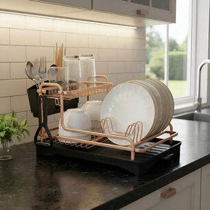 Secaplatos Aluminio 2 Niveles Color Rose Gold