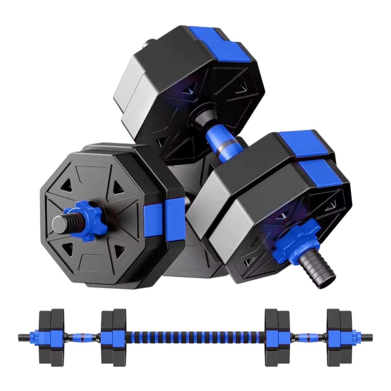 Set Mancuernas Ajustables Hexagonales 15 Kg 2en1 + Barra image number 0.0