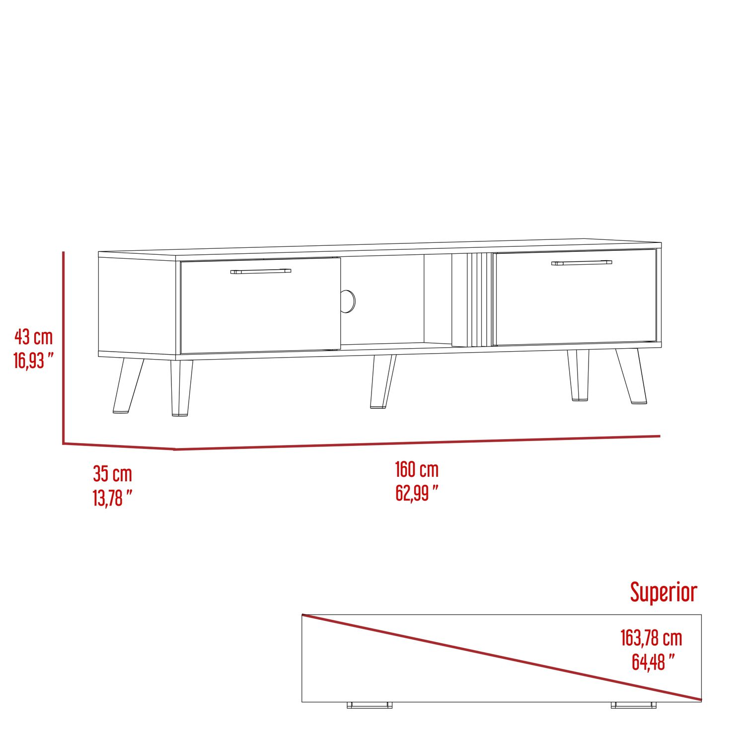 Rack Tv 65" 2 Puertas 160x43x35 Cm Cafe Claro Y Beige image number 4.0