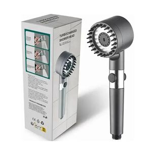 Cabezal Ducha Turbo Alta Presi&oacute;n 4 Modos Filtro Masajeador Con Manguera Gris