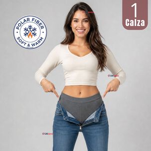 Calza Panty Polar T&eacute;rmica Sin Costura Tiro Alto Elasticada Gris