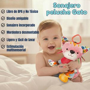 Juguete Peluche Animales Sensorial Con Mordedor Y Sonajero Dise&ntilde;o Gatico Ni&ntilde;a Y Ni&ntilde;o