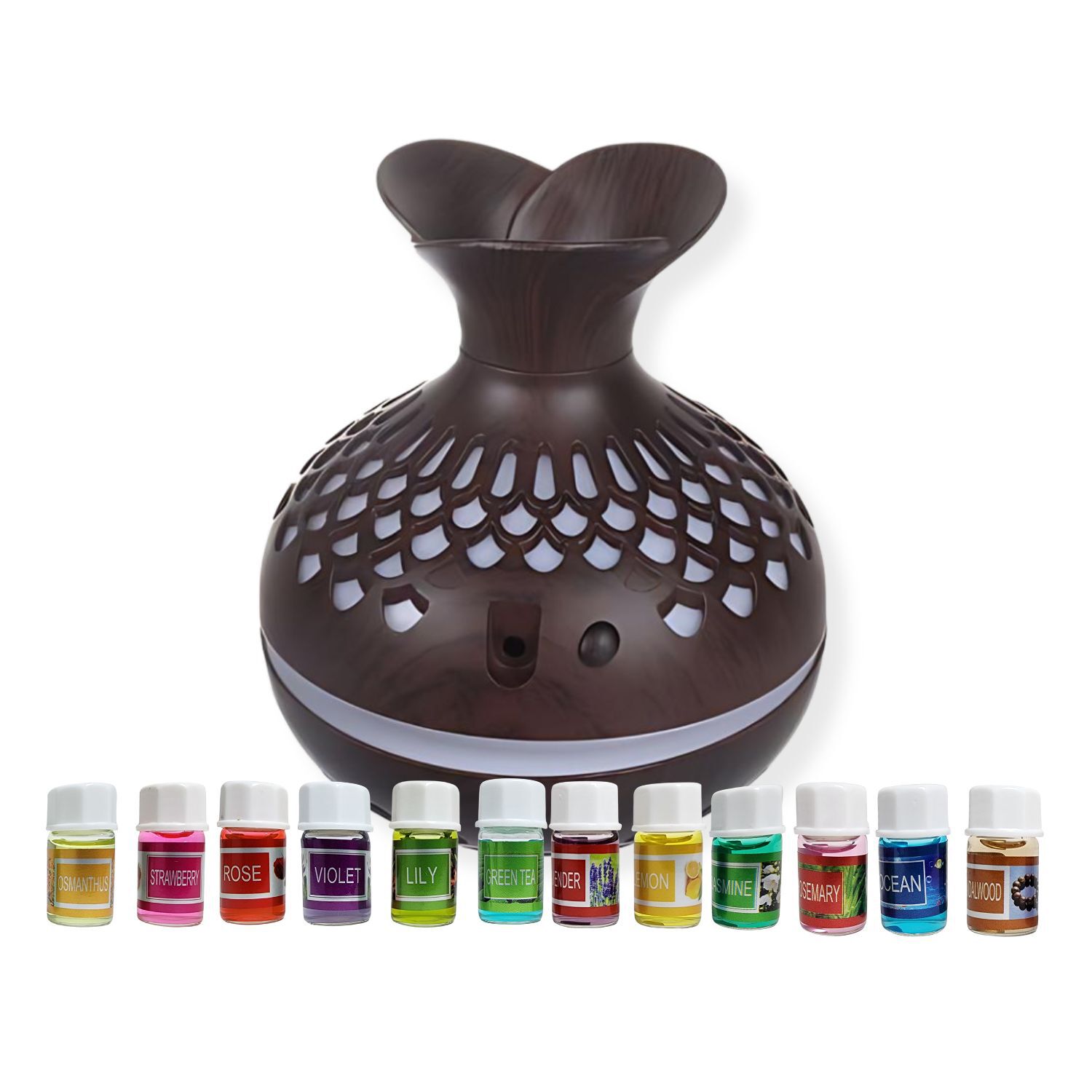 Pack Humidificador Forma De Flor + 12 Esencias Aromaticas image number 0.0