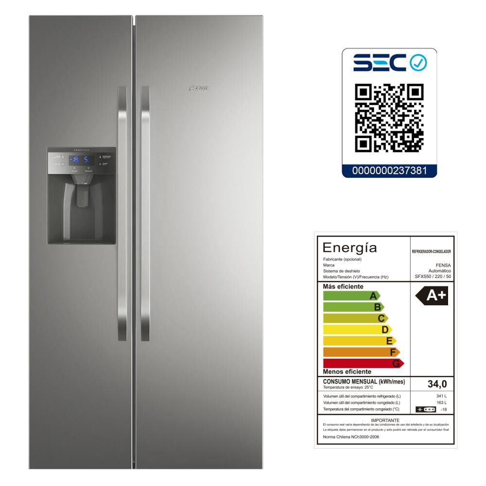 Refrigerador Side by Side Fensa SFX550 / No Frost / 504 Litros / A+ image number 6.0
